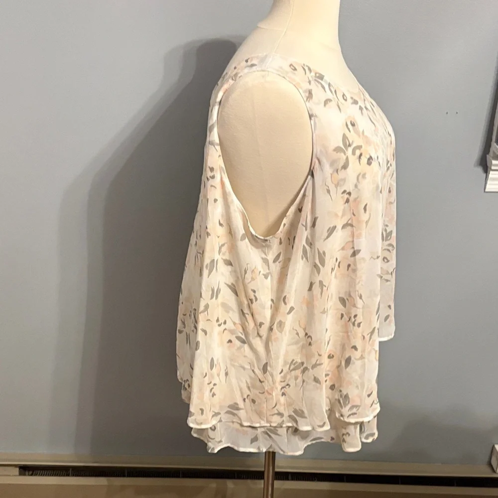 Lane Bryant Cream Floral Layered Chiffon Camisole Top - Picture 5 of 7